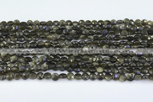 CCB1171 15 inches 4mm faceted coin obsidian beads