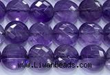 CCB1323 15 inches 6mm faceted coin amethyst gemstone beads