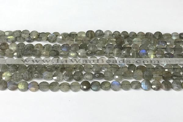 CCB1409 15 inches 6mm faceted coin labradorite beads