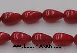 CCB143 15.5 inches 6*11mm teardrop red coral beads wholesale