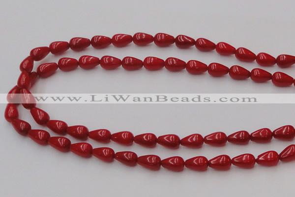 CCB143 15.5 inches 6*11mm teardrop red coral beads wholesale