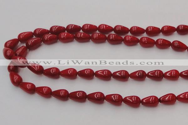 CCB144 15.5 inches 7*11mm teardrop red coral beads wholesale