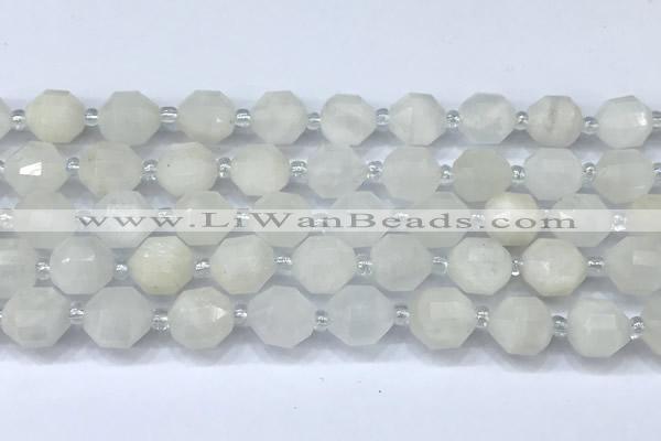 CCB1451 15 inches 9mm - 10mm faceted white moonstone beads