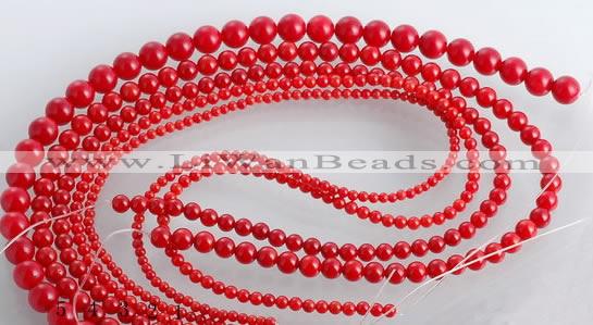 CCB15 5pcs 15.5 inches round shape red coral beads Wholesale