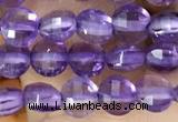 CCB531 15.5 inches 4mm faceted coin amethyst gemstone beads