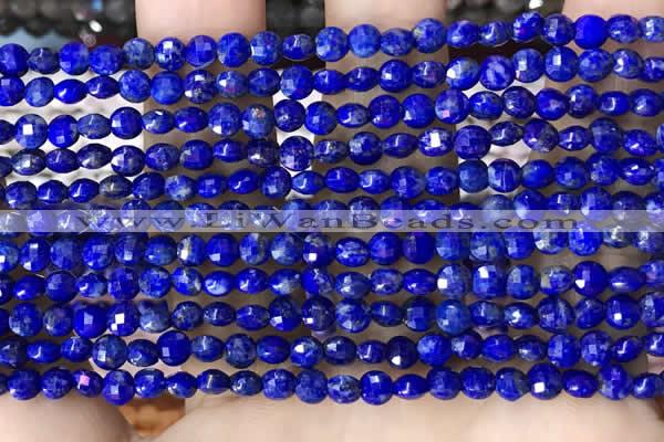 CCB554 15.5 inches 4mm faceted coin lapis lazuli beads wholesale