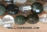 CCB604 15.5 inches 6mm faceted coin green phantom quartz beads