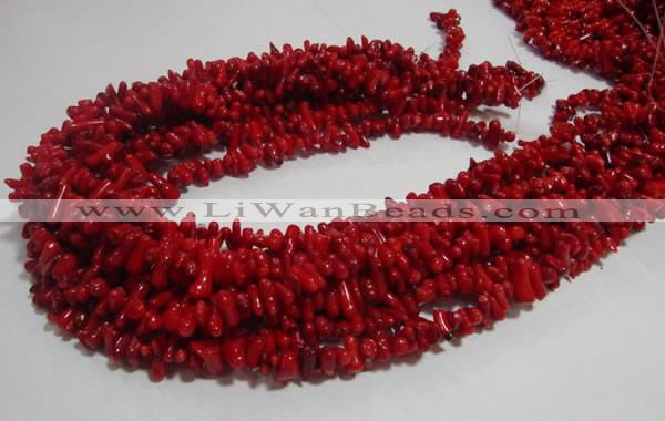 CCB61 15.5 inch 4*11mm irregular branch red coral chip beads