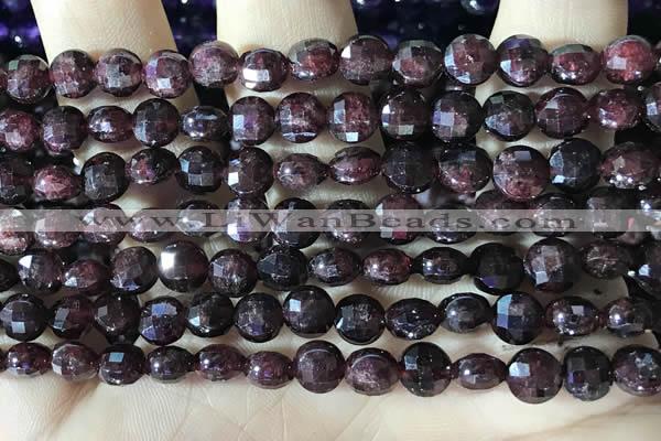 CCB630 15.5 inches 6mm faceted coin red garnet gemstone beads