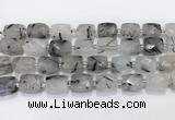 CCB887 11*15mm-12*16mm faceted cuboid black rutilated quartz beads wholesale