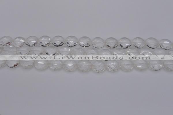 CCC503 15.5 inches 10mm faceted coin natural white crystal beads