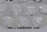 CCC504 15.5 inches 12mm faceted coin natural white crystal beads