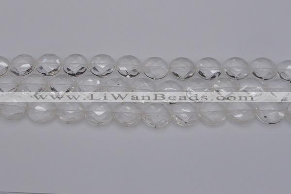 CCC507 15.5 inches 18mm faceted coin natural white crystal beads