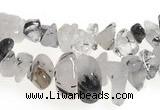 CCH08 35 inches black & white quartz rutilated chips beads