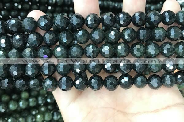 CCJ344 15.5 inches 8mm faceted round dark green jade beads