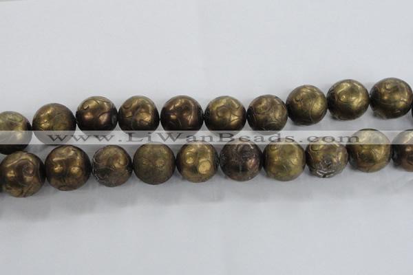 CCJ356 15.5 inches 25mm carved round plated China jade beads