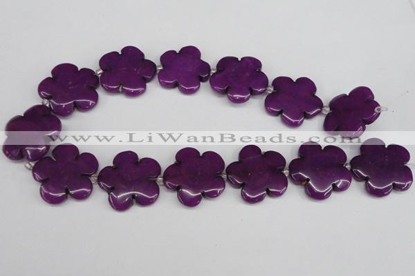 CCN2355 15.5 inches 30mm carved flower candy jade beads wholesale