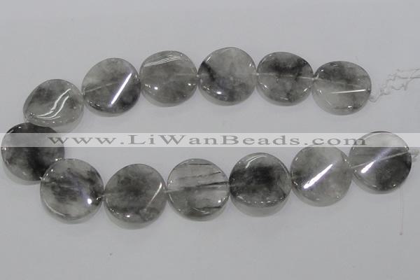 CCQ131 15.5 inches 30mm twisted coin cloudy quartz beads wholesale