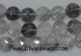 CCQ134 15.5 inches 10mm faceted coin cloudy quartz beads wholesale