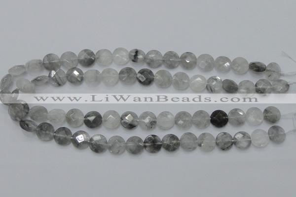 CCQ135 15.5 inches 12mm faceted coin cloudy quartz beads wholesale