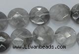 CCQ136 15.5 inches 15mm faceted coin cloudy quartz beads wholesale