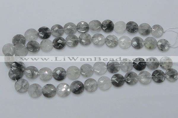 CCQ136 15.5 inches 15mm faceted coin cloudy quartz beads wholesale