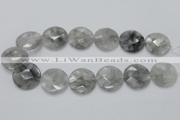 CCQ139 15.5 inches 30mm faceted coin cloudy quartz beads wholesale