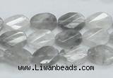 CCQ163 15.5 inches 10*14mm twisted & faceted oval cloudy quartz beads