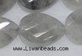 CCQ173 22*30mm twisted & faceted flat teardrop cloudy quartz beads