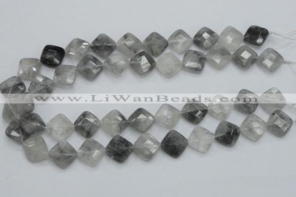 CCQ210 15.5 inches 15*15mm faceted diamond cloudy quartz beads