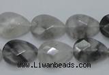 CCQ213 15.5 inches 13*18mm faceted flat teardrop cloudy quartz beads