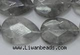 CCQ214 15.5 inches 18*25mm faceted flat teardrop cloudy quartz beads