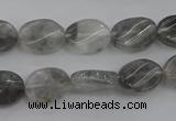 CCQ248 15.5 inches 10*14mm twisted oval cloudy quartz beads wholesale