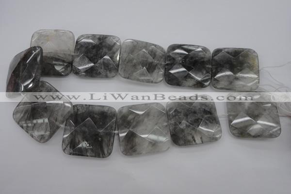 CCQ264 15.5 inches 35*35mm faceted square cloudy quartz beads