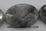 CCQ268 15.5 inches 30*40mm faceted oval cloudy quartz beads