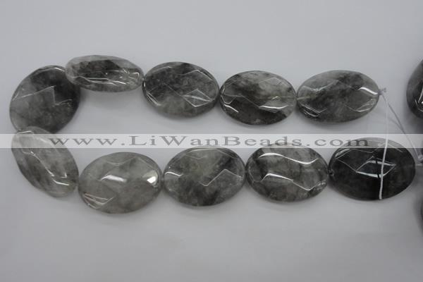 CCQ268 15.5 inches 30*40mm faceted oval cloudy quartz beads