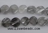 CCQ271 15.5 inches 10mm faceted & twisted coin cloudy quartz beads