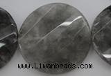 CCQ277 15.5 inches 40mm faceted & twisted coin cloudy quartz beads