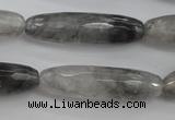 CCQ293 15.5 inches 10*35mm faceted rice cloudy quartz beads