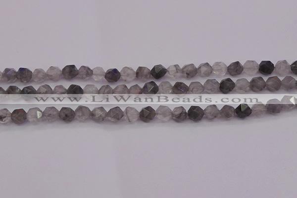 CCQ571 15.5 inches 6mm faceted nuggets cloudy quartz beads