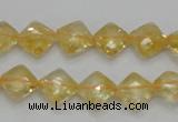 CCR16 15.5 inches 10*10mm faceted diamond natural citrine gemstone beads