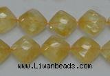 CCR17 15.5 inches 12*12mm faceted diamond natural citrine gemstone beads