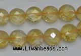 CCR19 15.5 inches 12mm faceted flat round natural citrine gemstone beads