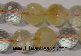 CCR206 15.5 inches 15mm faceted round natural citrine gemstone beads