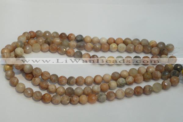 CCS312 15.5 inches 10mm faceted round natural sunstone beads