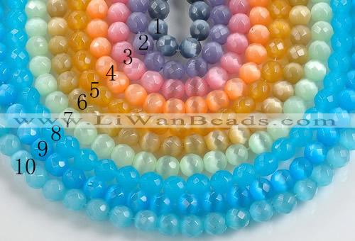 CCT01 Different color 10mm faceted round cat eye beads Wholesale