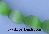 CCT28 14 inches 10*14mm twisted light green cats eye beads wholesale