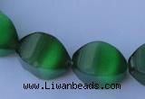 CCT29 14 inches 10*14mm twisted green cats eye beads wholesale