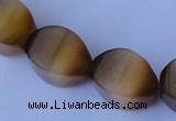 CCT31 14 inches 10*14mm twisted tiger yellow cats eye beads wholesale