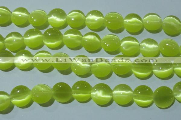 CCT549 15 inches 12mm flat round cats eye beads wholesale